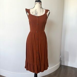 Button-Down Midi Dress in Rust Brown/Burnt Orange